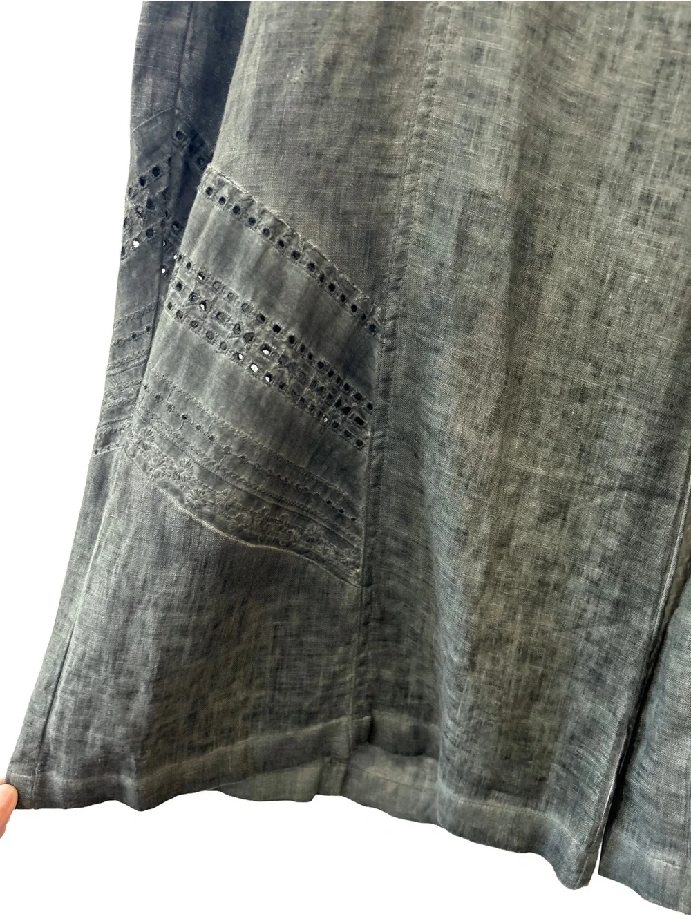 XCVI women’s linen distressed wide leg pants XL green grey lagenlook grunge - Picture 4 of 6